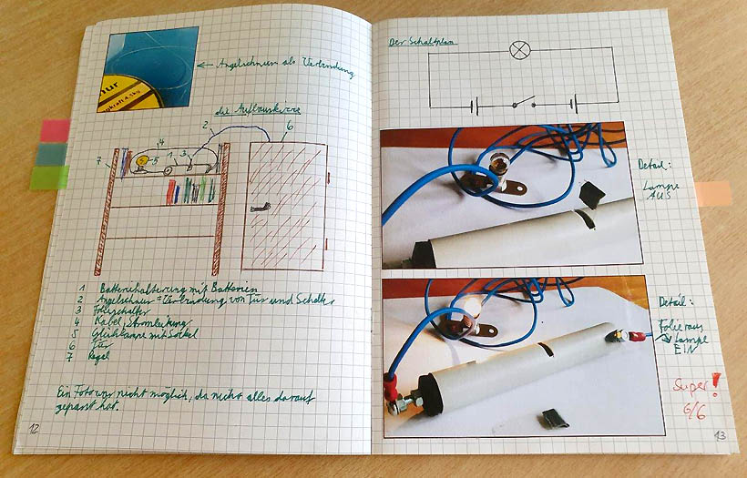 Auszug aus dem Physik-Forschertagebuch von Gymnasiastin Clarissa. Foto: Christine Möckel / DPFA Zwickau